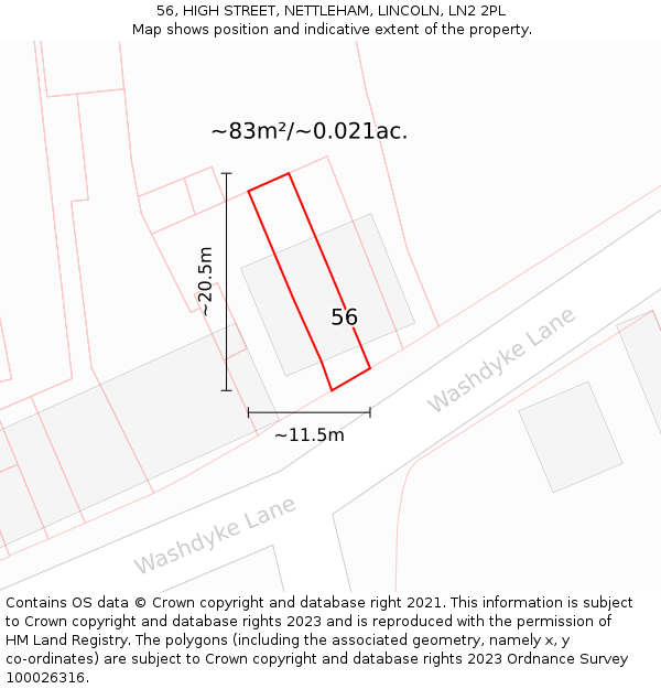 56, HIGH STREET, NETTLEHAM, LINCOLN, LN2 2PL: Plot and title map