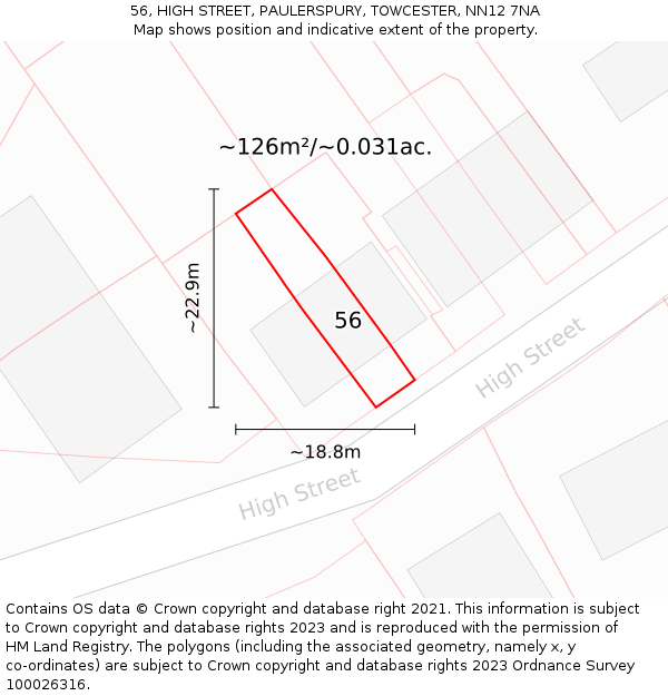 56, HIGH STREET, PAULERSPURY, TOWCESTER, NN12 7NA: Plot and title map