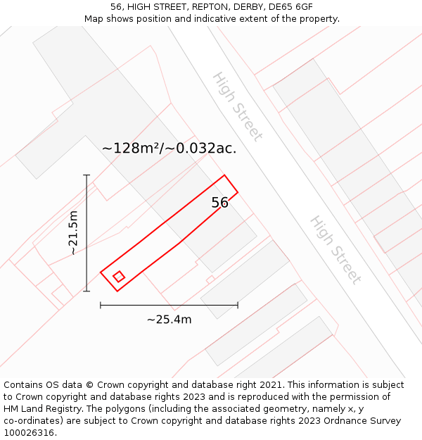 56, HIGH STREET, REPTON, DERBY, DE65 6GF: Plot and title map