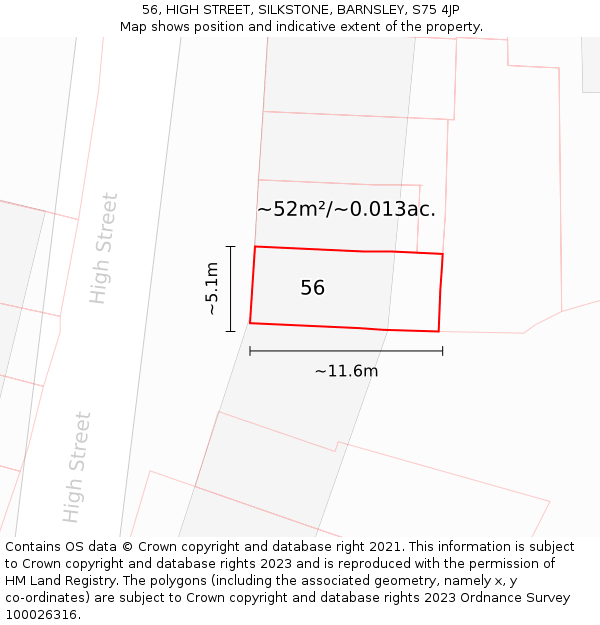 56, HIGH STREET, SILKSTONE, BARNSLEY, S75 4JP: Plot and title map