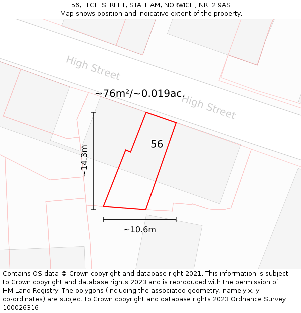 56, HIGH STREET, STALHAM, NORWICH, NR12 9AS: Plot and title map