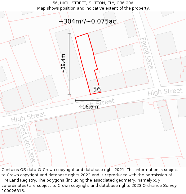 56, HIGH STREET, SUTTON, ELY, CB6 2RA: Plot and title map
