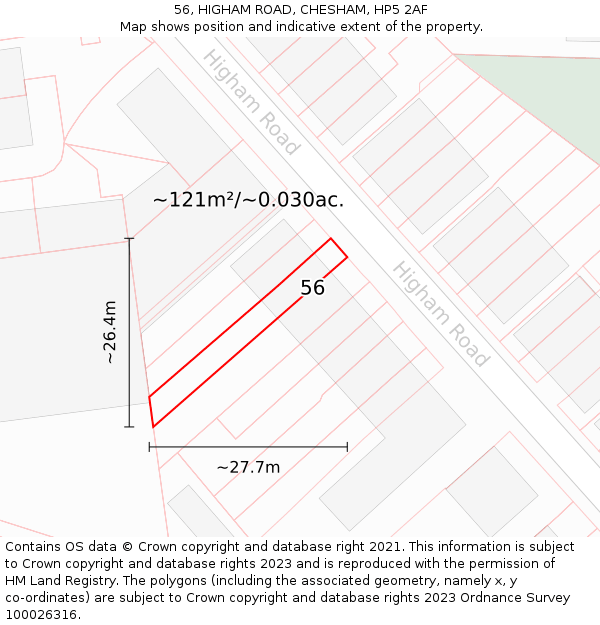 56, HIGHAM ROAD, CHESHAM, HP5 2AF: Plot and title map