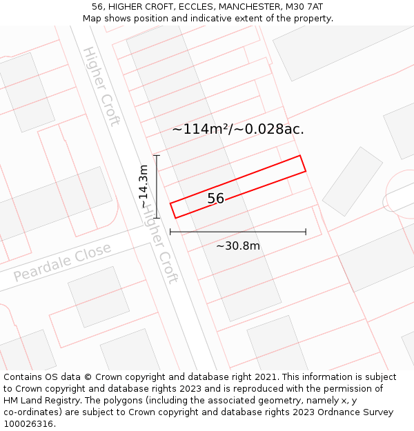 56, HIGHER CROFT, ECCLES, MANCHESTER, M30 7AT: Plot and title map