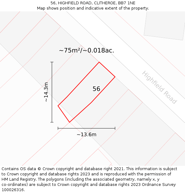56, HIGHFIELD ROAD, CLITHEROE, BB7 1NE: Plot and title map