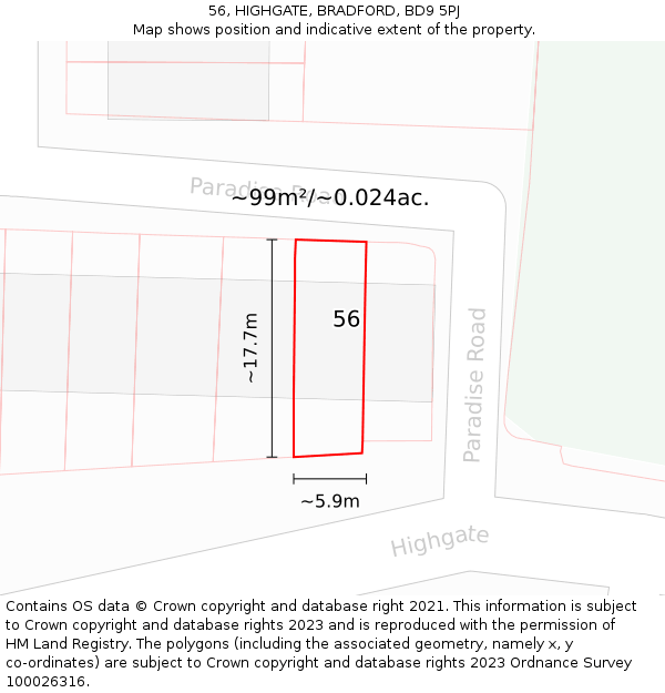 56, HIGHGATE, BRADFORD, BD9 5PJ: Plot and title map