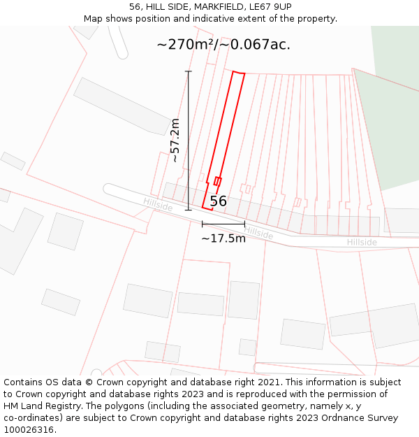 56, HILL SIDE, MARKFIELD, LE67 9UP: Plot and title map