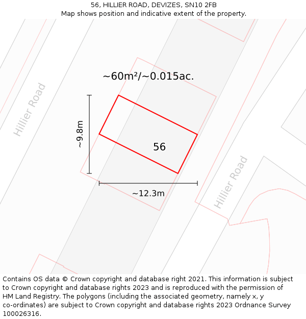 56, HILLIER ROAD, DEVIZES, SN10 2FB: Plot and title map