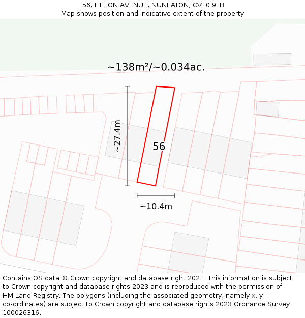 56, HILTON AVENUE, NUNEATON, CV10 9LB: Plot and title map