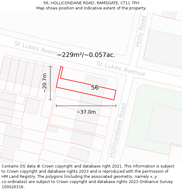 56, HOLLICONDANE ROAD, RAMSGATE, CT11 7PH: Plot and title map