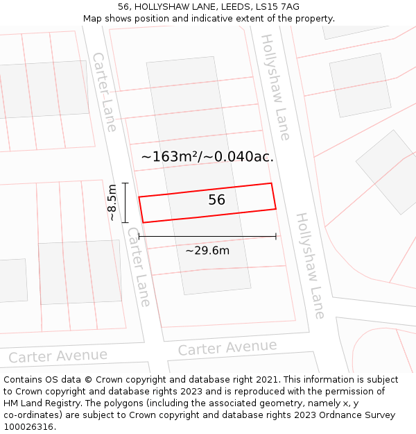 56, HOLLYSHAW LANE, LEEDS, LS15 7AG: Plot and title map