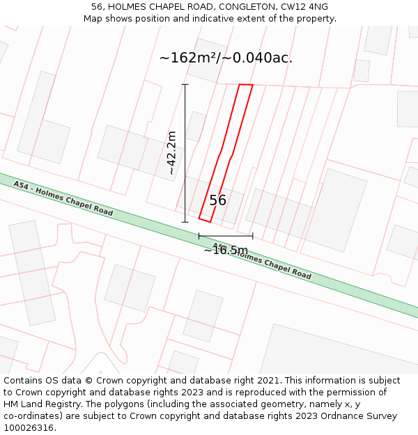 56, HOLMES CHAPEL ROAD, CONGLETON, CW12 4NG: Plot and title map