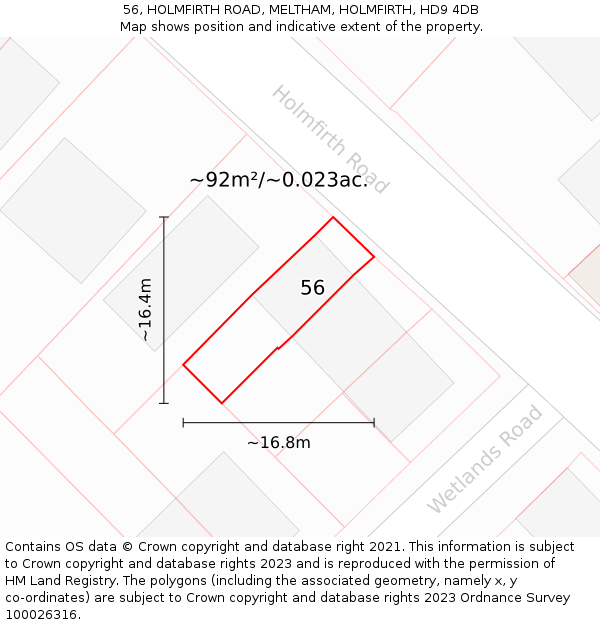 56, HOLMFIRTH ROAD, MELTHAM, HOLMFIRTH, HD9 4DB: Plot and title map