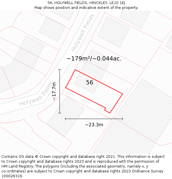 56, HOLYWELL FIELDS, HINCKLEY, LE10 1EJ: Plot and title map