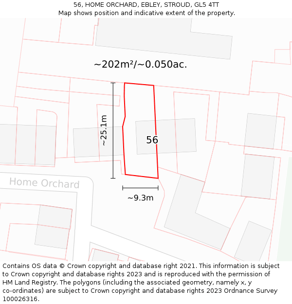 56, HOME ORCHARD, EBLEY, STROUD, GL5 4TT: Plot and title map