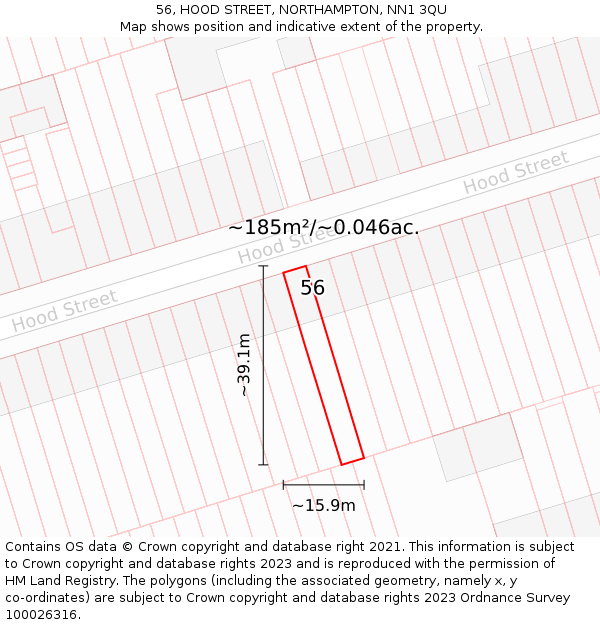56, HOOD STREET, NORTHAMPTON, NN1 3QU: Plot and title map