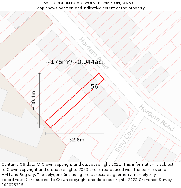56, HORDERN ROAD, WOLVERHAMPTON, WV6 0HJ: Plot and title map