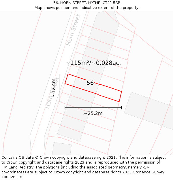 56, HORN STREET, HYTHE, CT21 5SR: Plot and title map