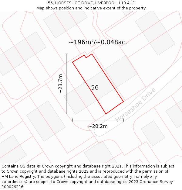 56, HORSESHOE DRIVE, LIVERPOOL, L10 4UF: Plot and title map
