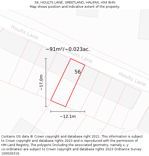 56, HOULTS LANE, GREETLAND, HALIFAX, HX4 8HN: Plot and title map