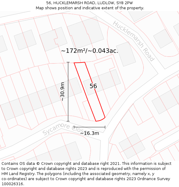 56, HUCKLEMARSH ROAD, LUDLOW, SY8 2PW: Plot and title map