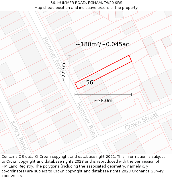56, HUMMER ROAD, EGHAM, TW20 9BS: Plot and title map