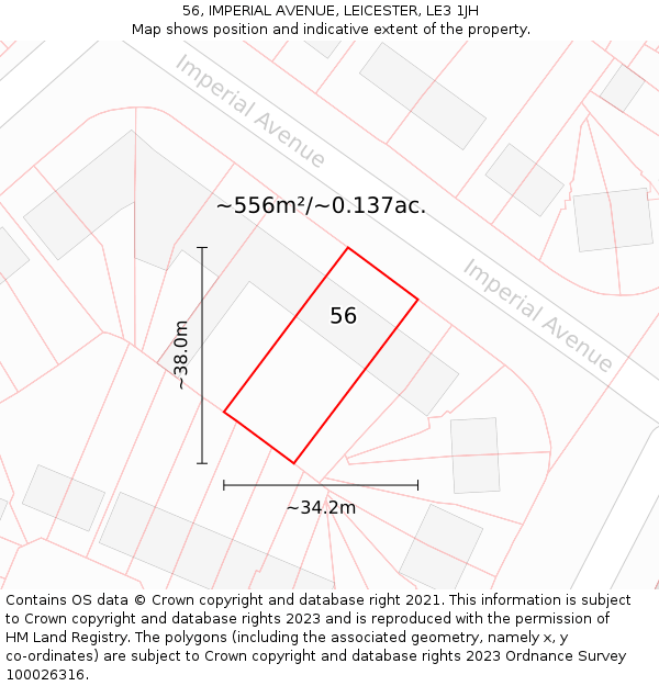 56, IMPERIAL AVENUE, LEICESTER, LE3 1JH: Plot and title map