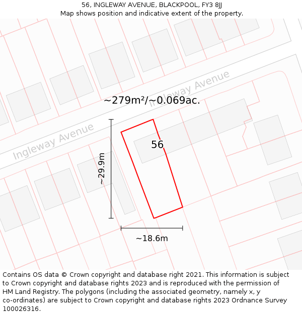 56, INGLEWAY AVENUE, BLACKPOOL, FY3 8JJ: Plot and title map
