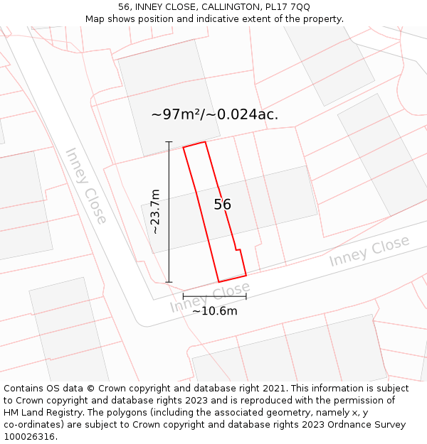 56, INNEY CLOSE, CALLINGTON, PL17 7QQ: Plot and title map