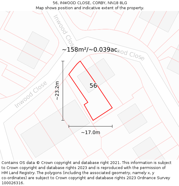56, INWOOD CLOSE, CORBY, NN18 8LG: Plot and title map