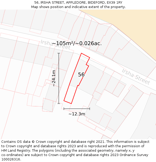 56, IRSHA STREET, APPLEDORE, BIDEFORD, EX39 1RY: Plot and title map