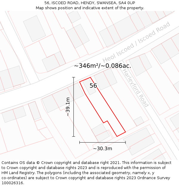 56, ISCOED ROAD, HENDY, SWANSEA, SA4 0UP: Plot and title map