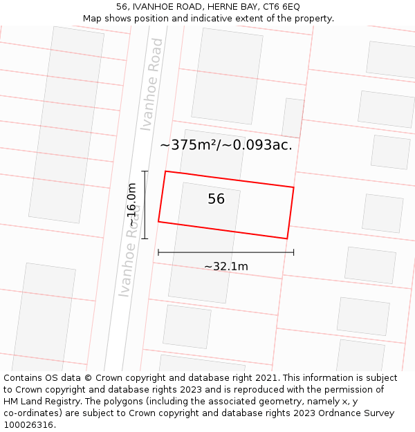 56, IVANHOE ROAD, HERNE BAY, CT6 6EQ: Plot and title map