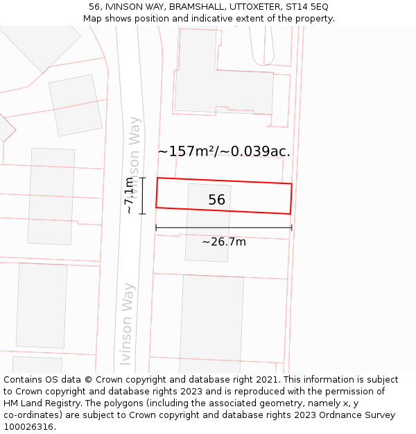 56, IVINSON WAY, BRAMSHALL, UTTOXETER, ST14 5EQ: Plot and title map