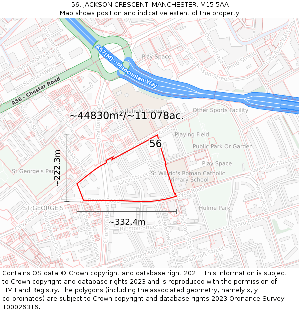 56, JACKSON CRESCENT, MANCHESTER, M15 5AA: Plot and title map