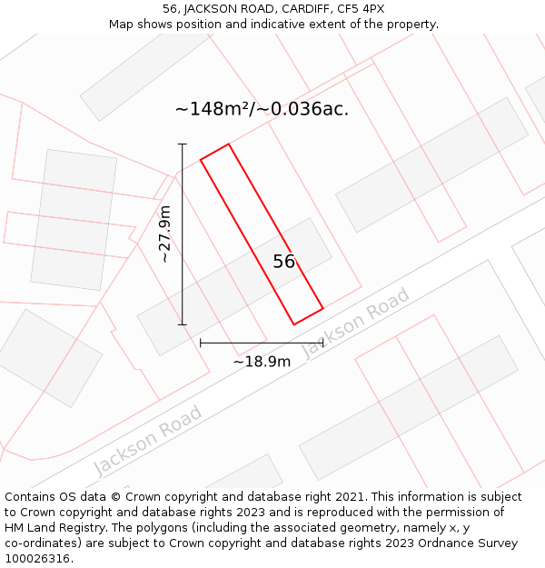 56, JACKSON ROAD, CARDIFF, CF5 4PX: Plot and title map