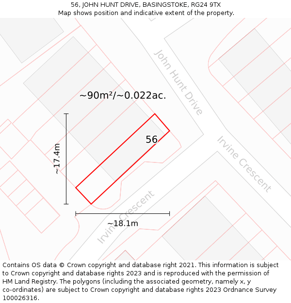 56, JOHN HUNT DRIVE, BASINGSTOKE, RG24 9TX: Plot and title map