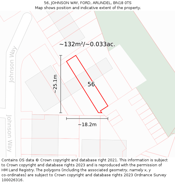 56, JOHNSON WAY, FORD, ARUNDEL, BN18 0TS: Plot and title map