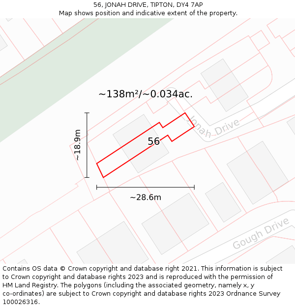 56, JONAH DRIVE, TIPTON, DY4 7AP: Plot and title map