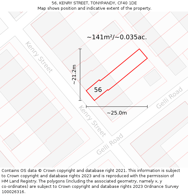 56, KENRY STREET, TONYPANDY, CF40 1DE: Plot and title map