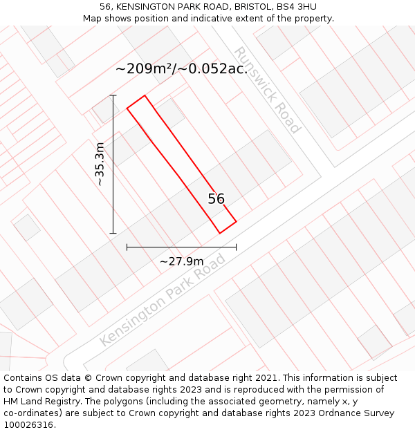 56, KENSINGTON PARK ROAD, BRISTOL, BS4 3HU: Plot and title map