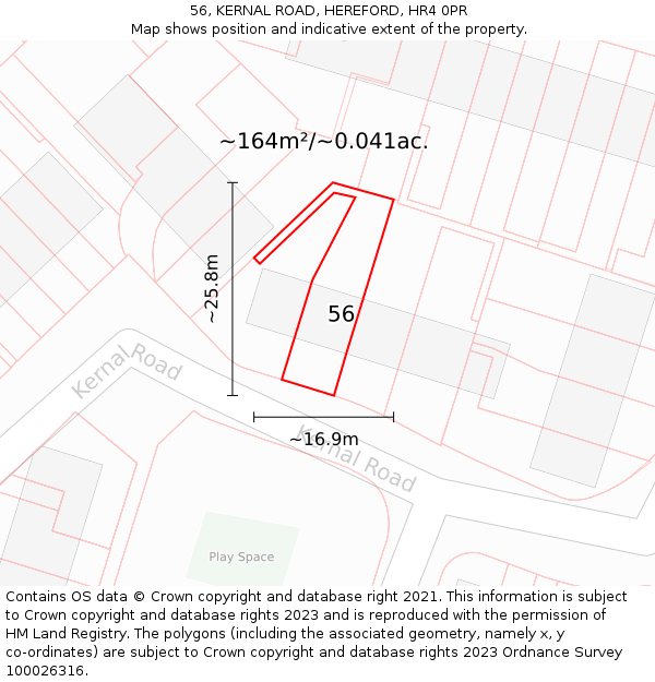 56, KERNAL ROAD, HEREFORD, HR4 0PR: Plot and title map