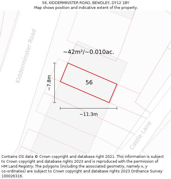 56, KIDDERMINSTER ROAD, BEWDLEY, DY12 1BY: Plot and title map