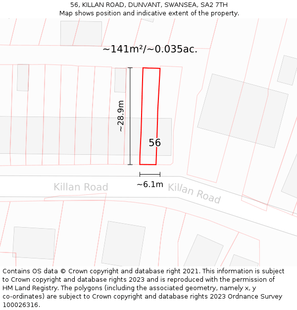 56, KILLAN ROAD, DUNVANT, SWANSEA, SA2 7TH: Plot and title map