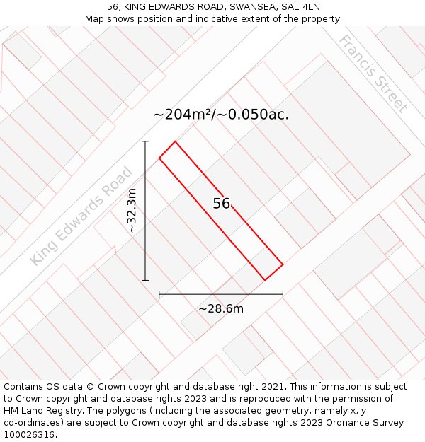 56, KING EDWARDS ROAD, SWANSEA, SA1 4LN: Plot and title map
