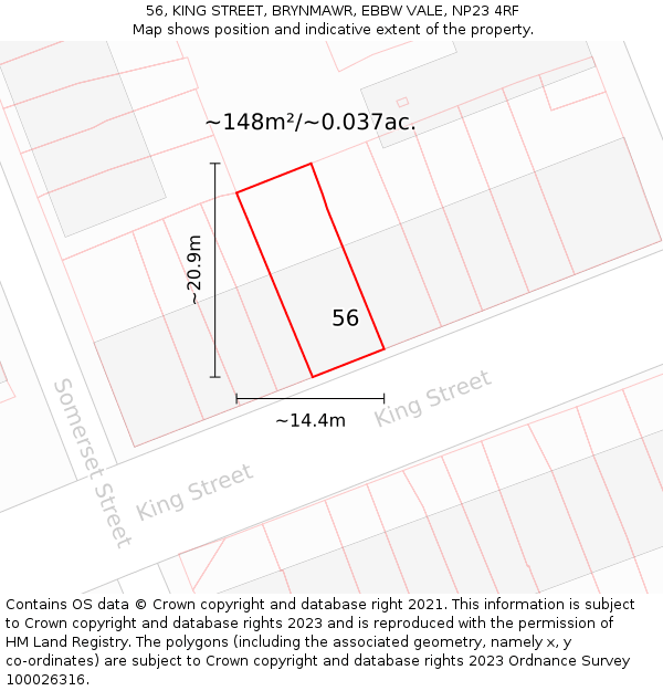 56, KING STREET, BRYNMAWR, EBBW VALE, NP23 4RF: Plot and title map
