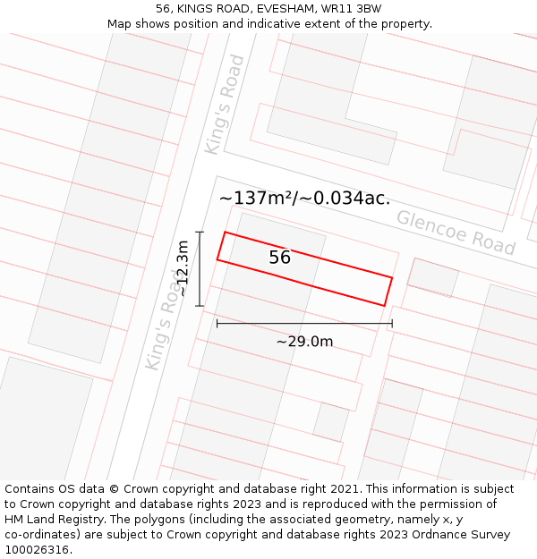 56, KINGS ROAD, EVESHAM, WR11 3BW: Plot and title map