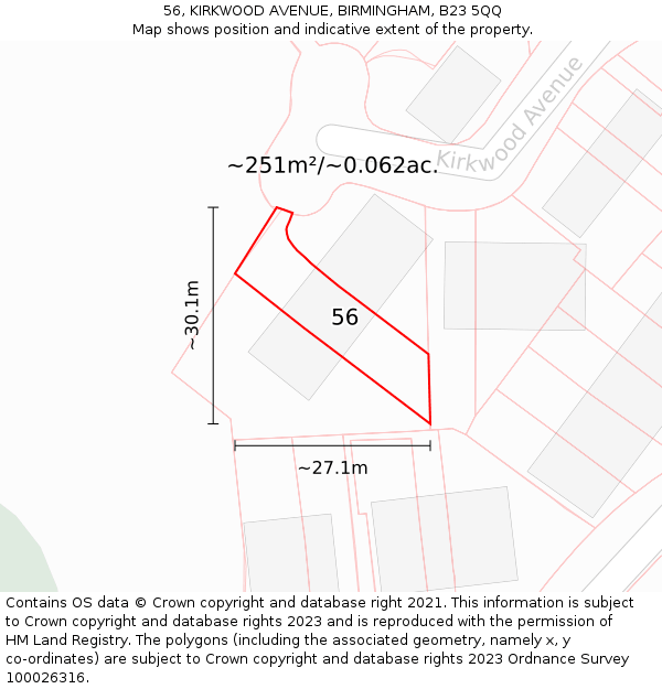 56, KIRKWOOD AVENUE, BIRMINGHAM, B23 5QQ: Plot and title map