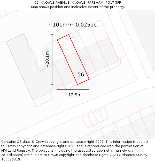 56, KNOWLE AVENUE, KNOWLE, FAREHAM, PO17 5FR: Plot and title map