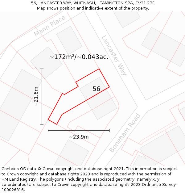 56, LANCASTER WAY, WHITNASH, LEAMINGTON SPA, CV31 2BF: Plot and title map